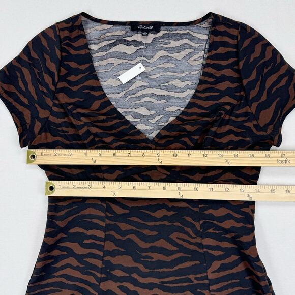 Madewell Dress Womens 0  Brown Black Zebra V-Neck Mini Abstract Animal - Picture 12 of 15